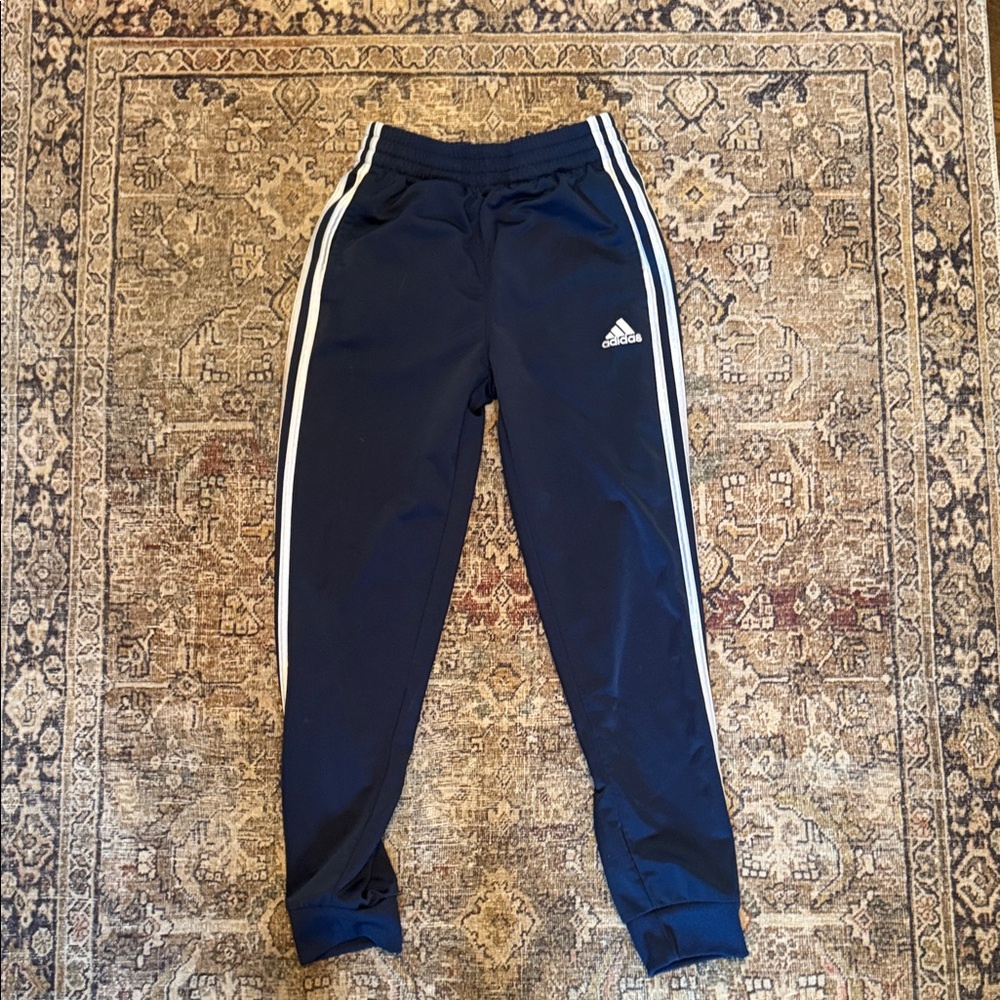 adidas Navy & White Kids Joggers with Side Stripes